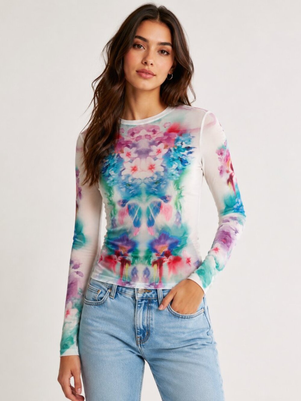 AFRM Floral Mesh Long Sleeve Top - Size XS/TP
